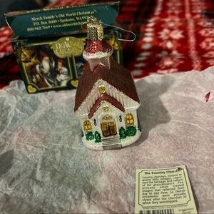 Old World Christmas- Red and White Church Ornament